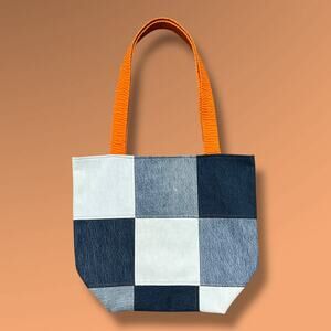 Handmade Upcycled Vintage Fabric Tote Bag Patchwork Denim Carry All Shoulder Bag